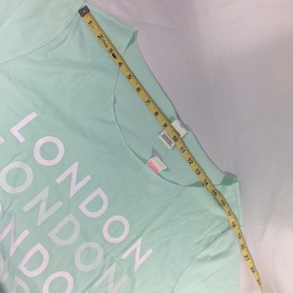 NWT Victoria's Secret Graphic Tee LONDON Teal Raw Edge Boat Neck Tee T-Shirt L - Picture 9 of 15